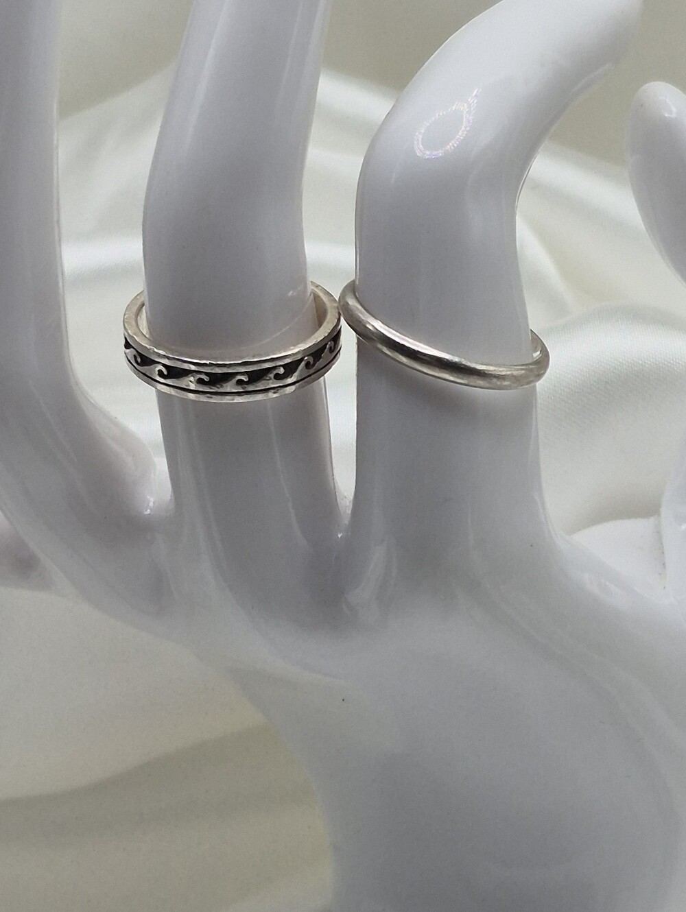 Two Sterling Silver Rings. 1 Silpada Simple Band, 2 Wave Etched. Stackers